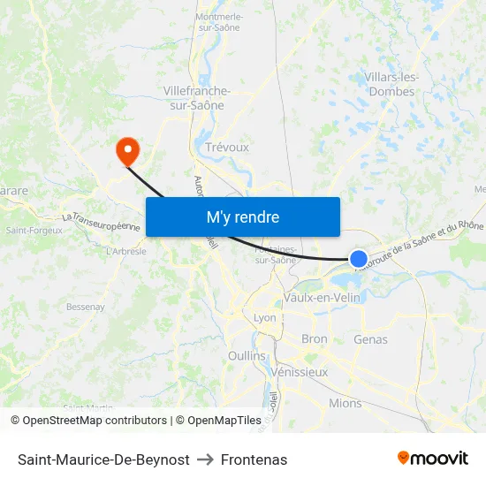 Saint-Maurice-De-Beynost to Frontenas map