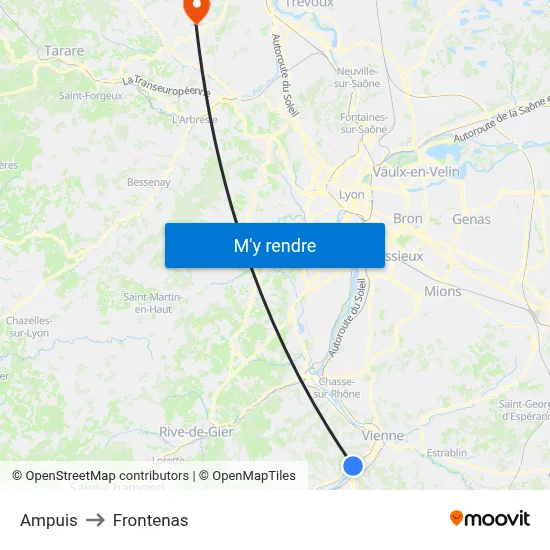Ampuis to Frontenas map