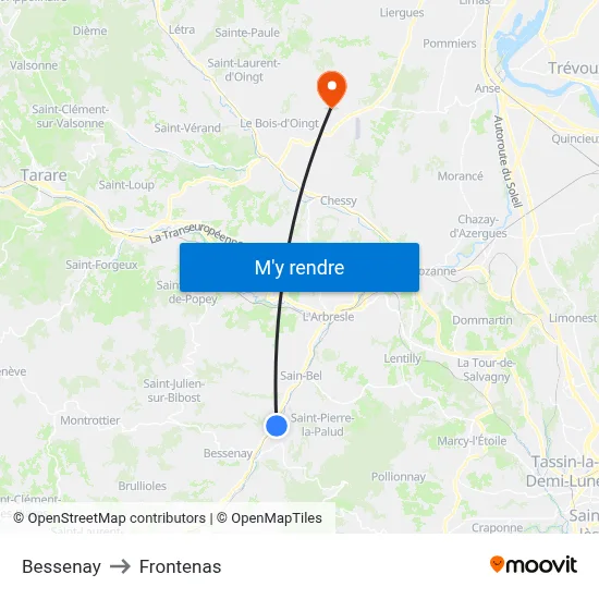 Bessenay to Frontenas map