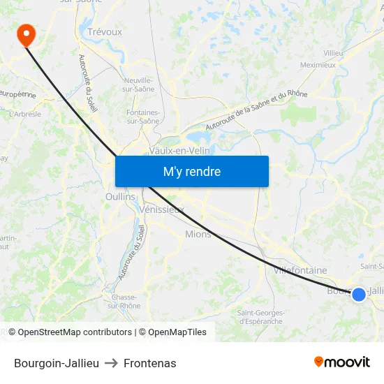 Bourgoin-Jallieu to Frontenas map
