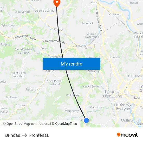 Brindas to Frontenas map