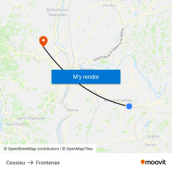 Cessieu to Frontenas map