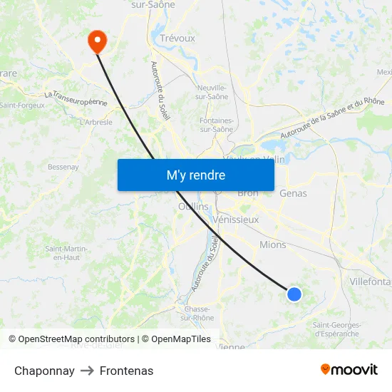 Chaponnay to Frontenas map