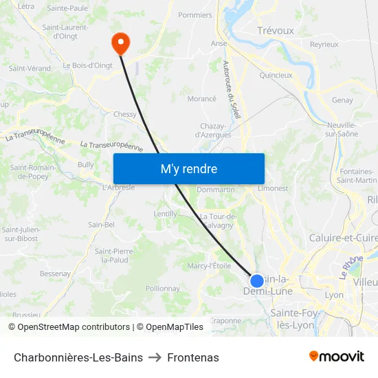Charbonnières-Les-Bains to Frontenas map