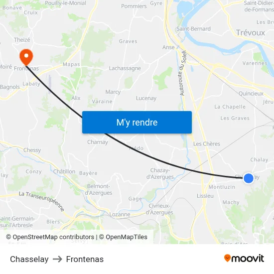 Chasselay to Frontenas map