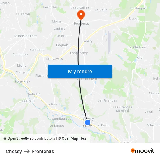 Chessy to Frontenas map