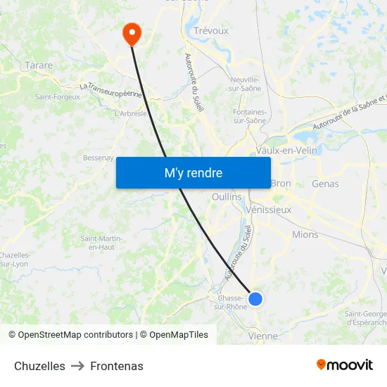 Chuzelles to Frontenas map