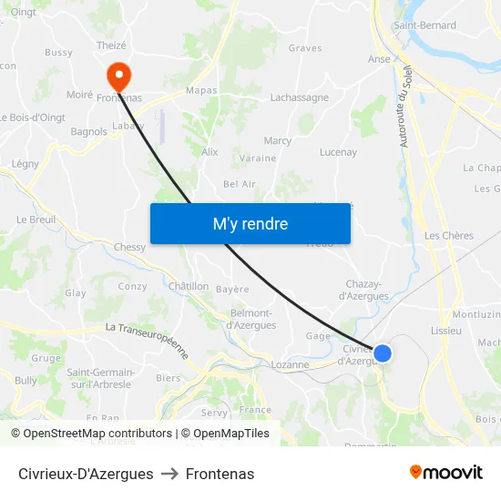 Civrieux-D'Azergues to Frontenas map