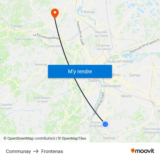 Communay to Frontenas map