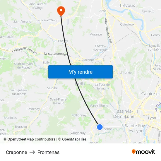 Craponne to Frontenas map