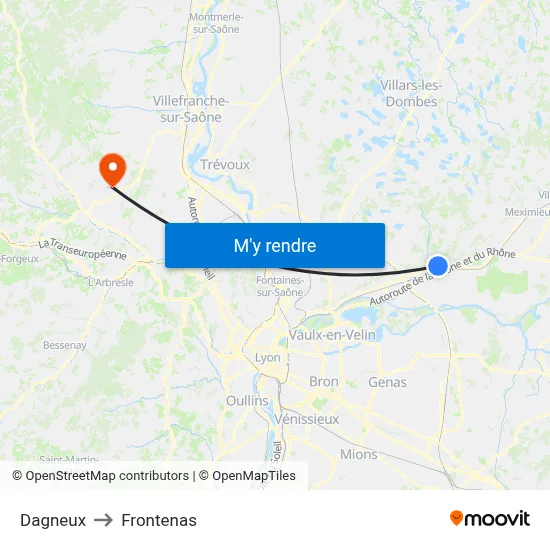 Dagneux to Frontenas map