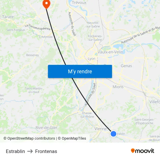 Estrablin to Frontenas map