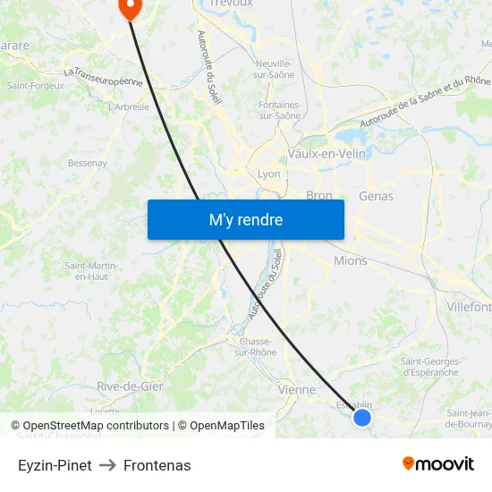 Eyzin-Pinet to Frontenas map