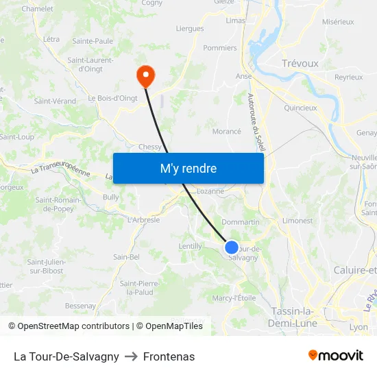 La Tour-De-Salvagny to Frontenas map