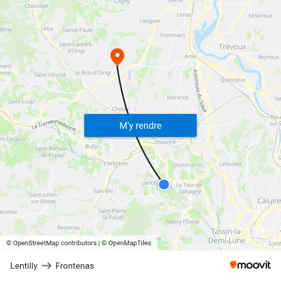 Lentilly to Frontenas map