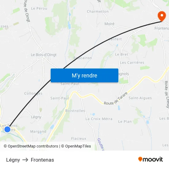 Légny to Frontenas map