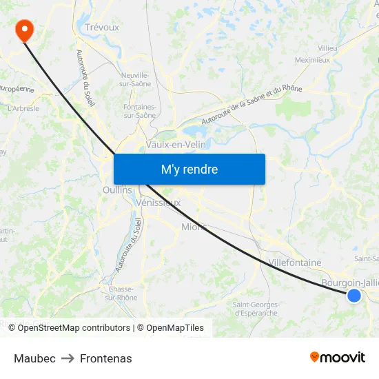 Maubec to Frontenas map