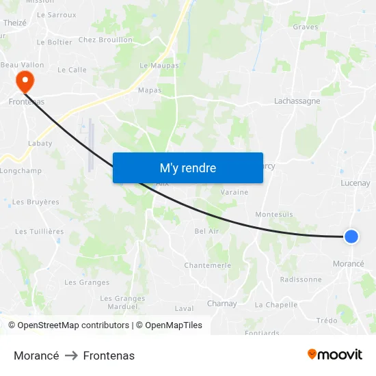 Morancé to Frontenas map