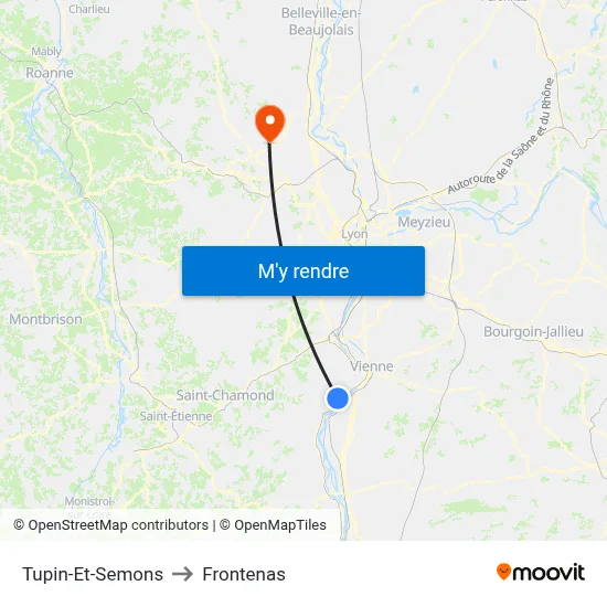 Tupin-Et-Semons to Frontenas map