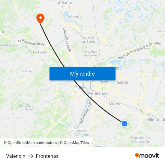Valencin to Frontenas map