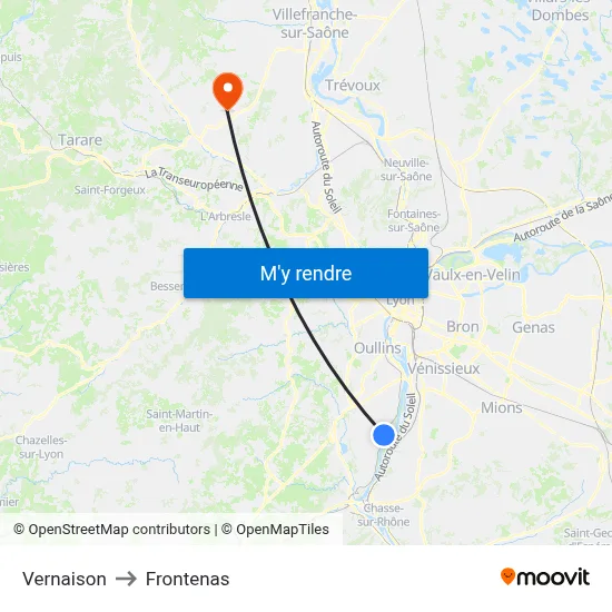 Vernaison to Frontenas map