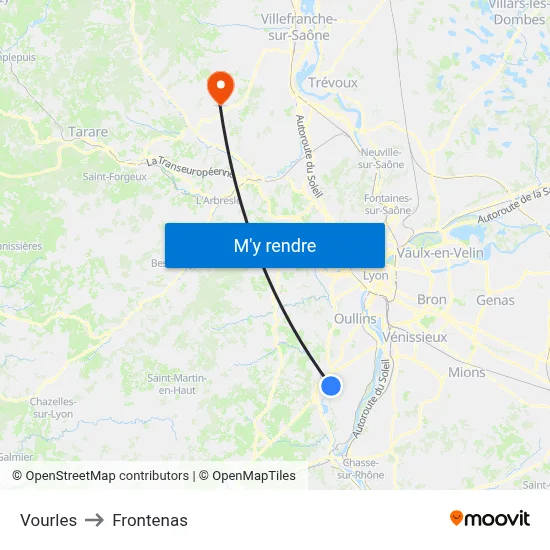 Vourles to Frontenas map