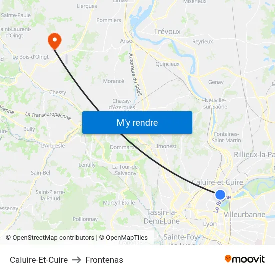Caluire-Et-Cuire to Frontenas map