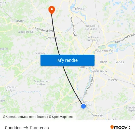Condrieu to Frontenas map