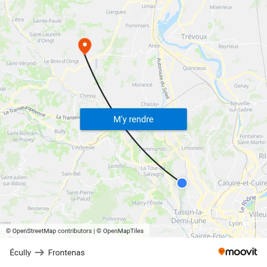 Écully to Frontenas map