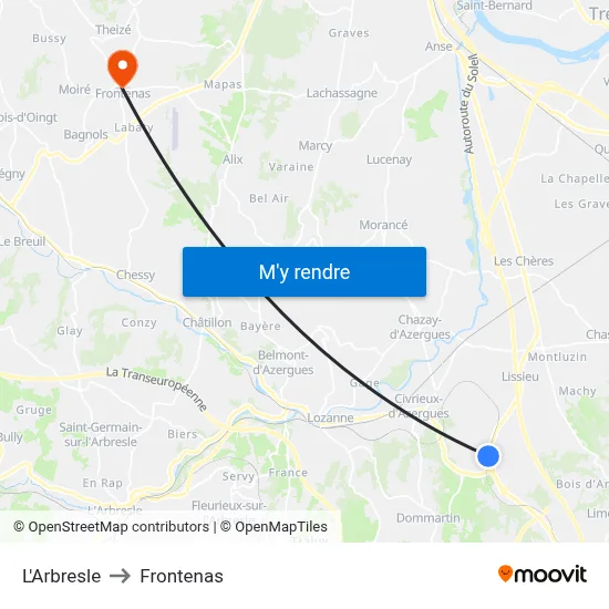 L'Arbresle to Frontenas map