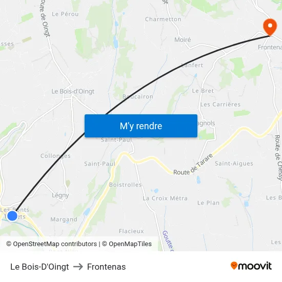 Le Bois-D'Oingt to Frontenas map