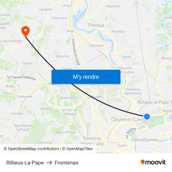 Rillieux-La-Pape to Frontenas map