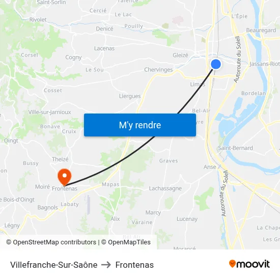Villefranche-Sur-Saône to Frontenas map
