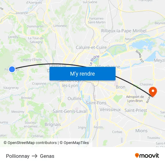 Pollionnay to Genas map