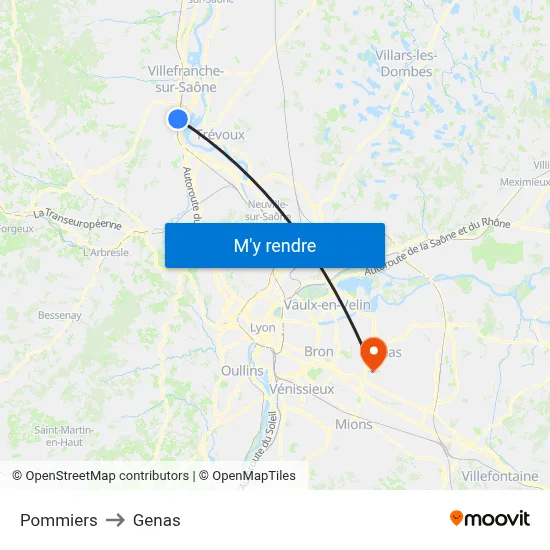 Pommiers to Genas map
