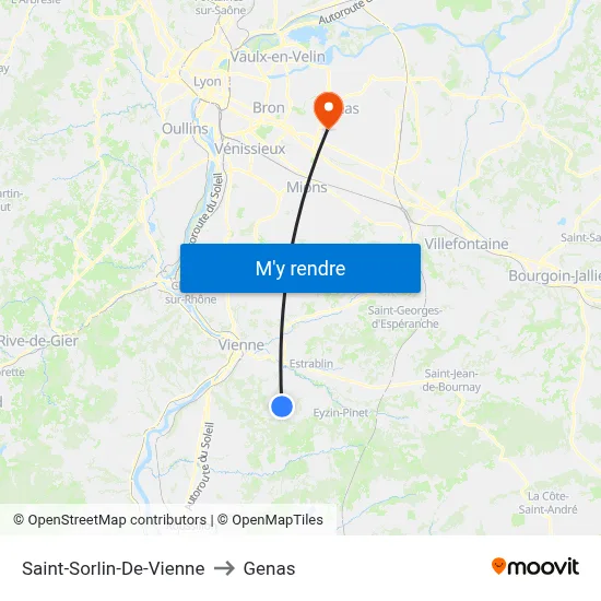 Saint-Sorlin-De-Vienne to Genas map