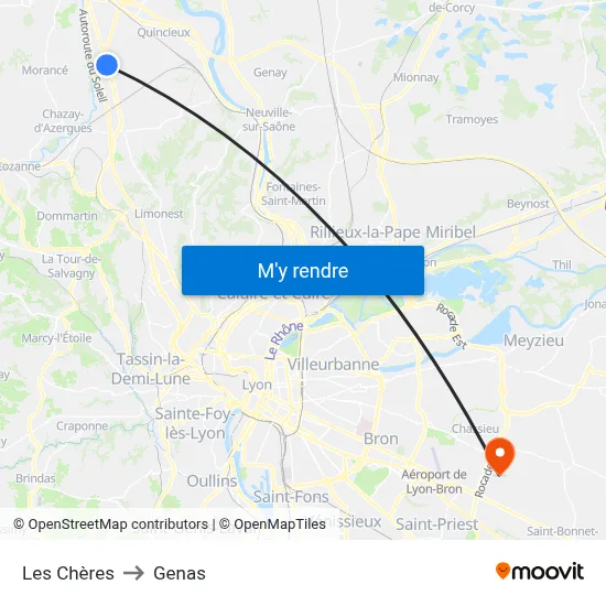 Les Chères to Genas map
