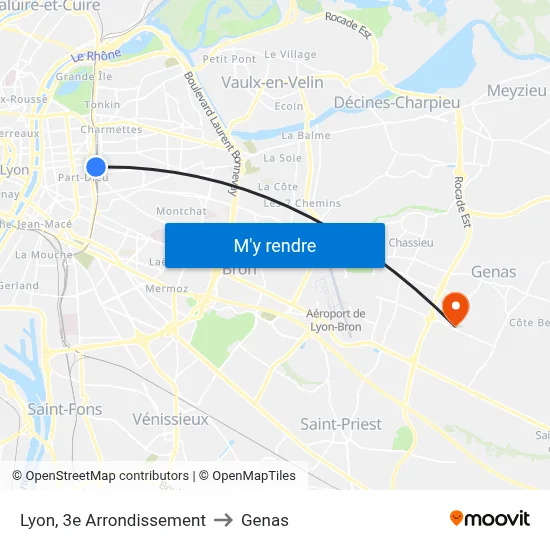 Lyon, 3e Arrondissement to Genas map