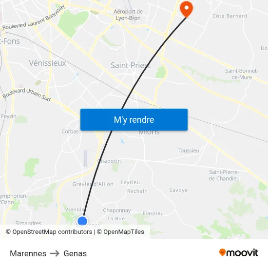 Marennes to Genas map