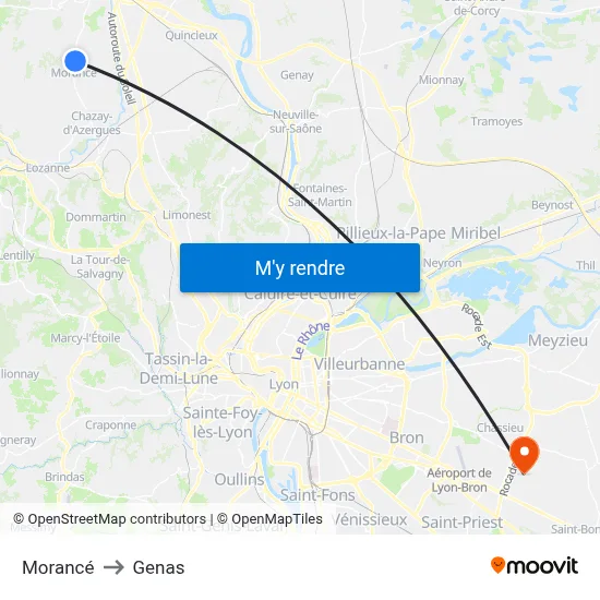 Morancé to Genas map