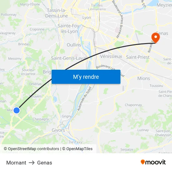 Mornant to Genas map