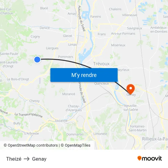 Theizé to Genay map