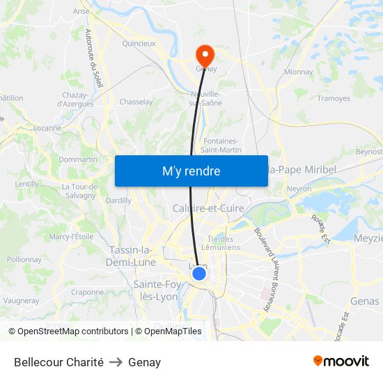 Bellecour Charité to Genay map