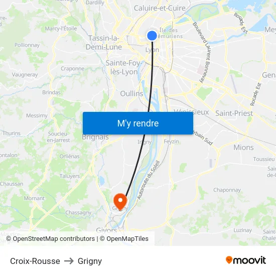 Croix-Rousse to Grigny map