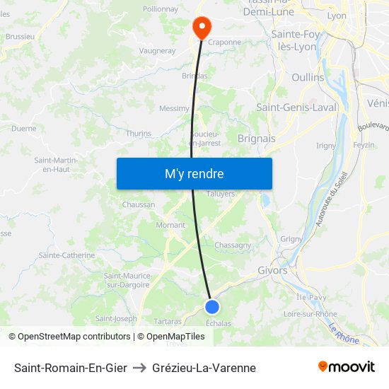 Saint-Romain-En-Gier to Grézieu-La-Varenne map