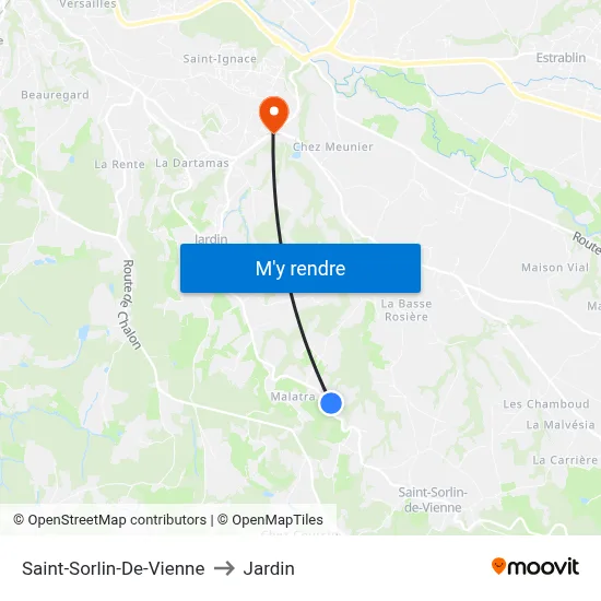 Saint-Sorlin-De-Vienne to Jardin map