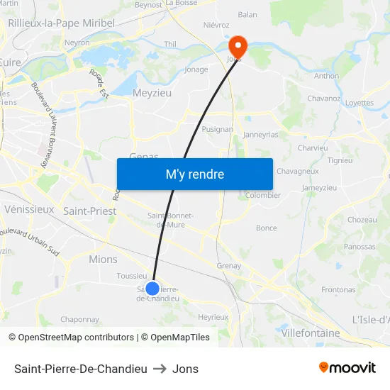 Saint-Pierre-De-Chandieu to Jons map
