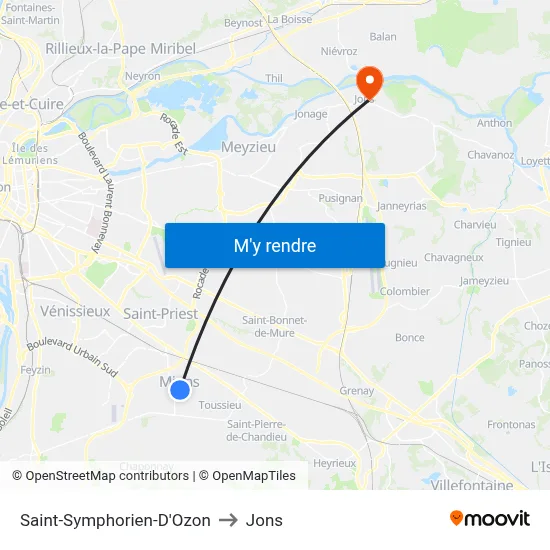 Saint-Symphorien-D'Ozon to Jons map