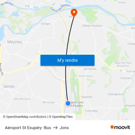 Aéroport St Exupéry -Bus to Jons map