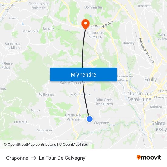 Craponne to La Tour-De-Salvagny map